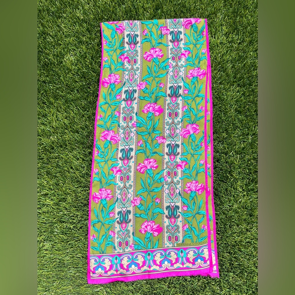 Vintage Adrienne Vittadini Oblong Floral Paisley 100% Silk Scarf *black mark*